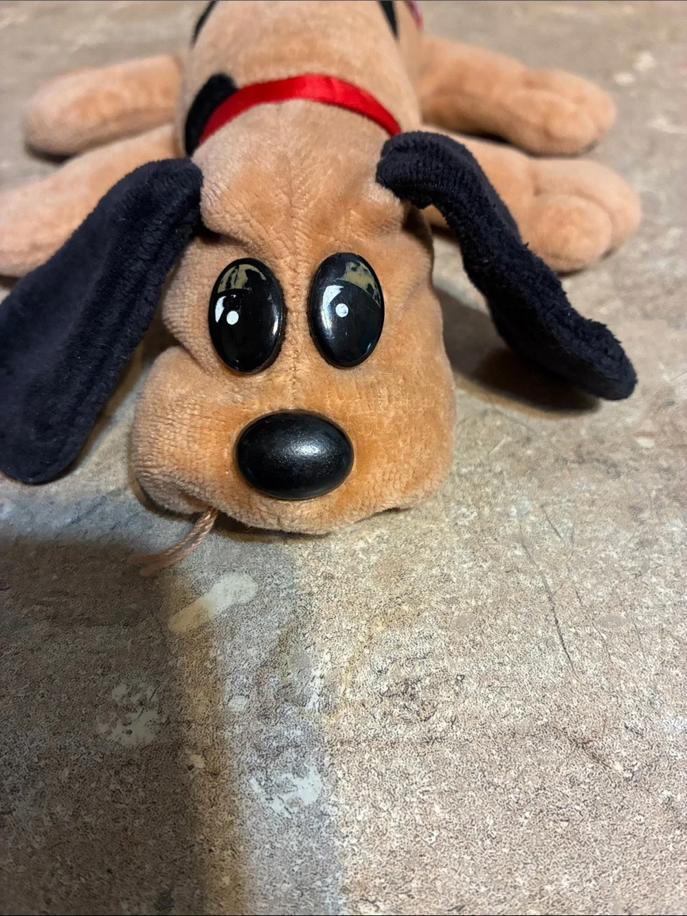 Pound Puppy 1998 Tan & Black Dog  with Red Collar - Pet Plush Toy